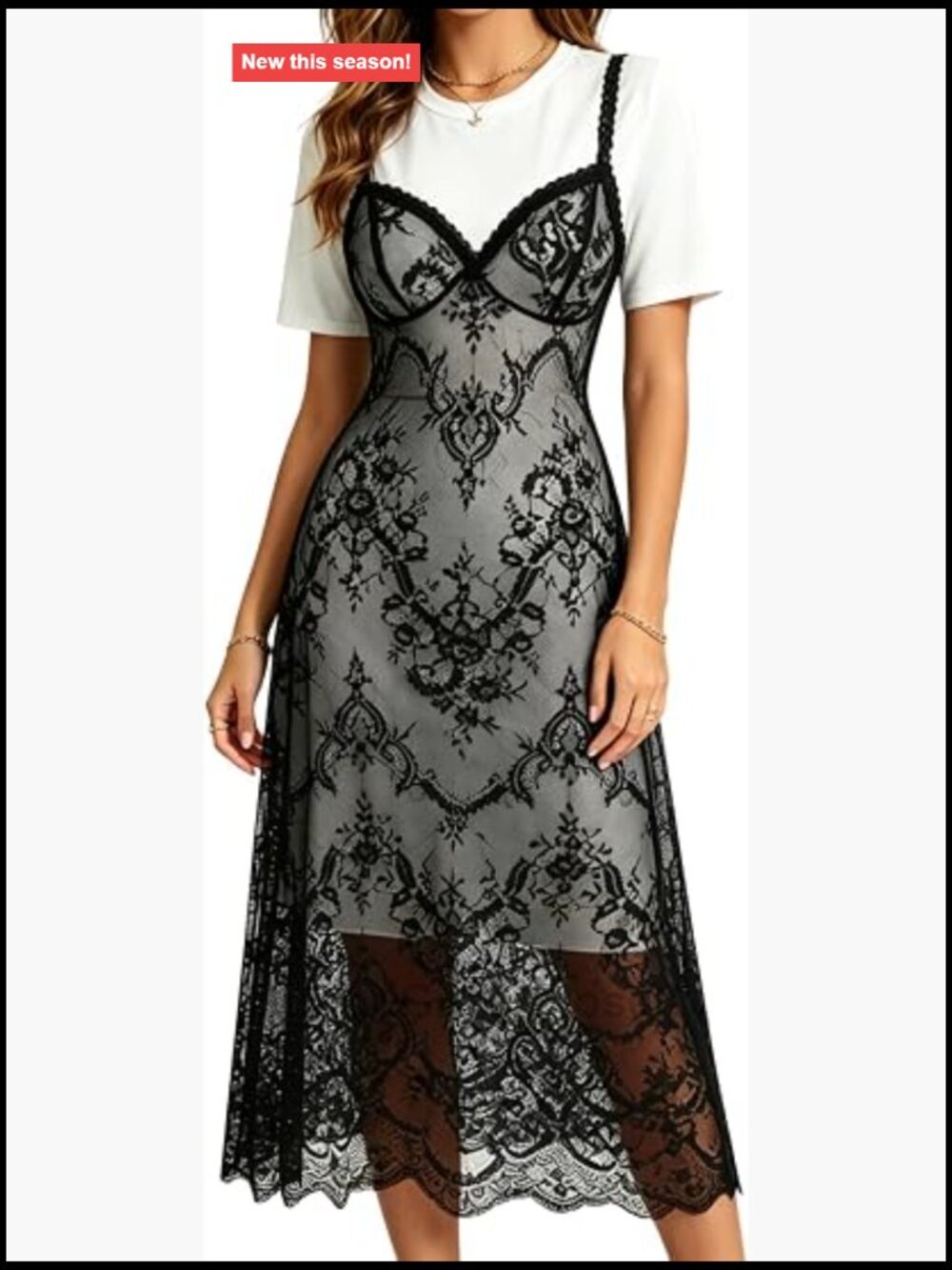 Lace Patchwork Maxi T-Shirt Dress Summer Casual Going Out A-Line